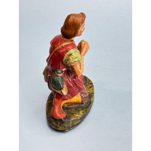 Vintage Italian Paper Mache Figurine Of Kneeling Boy with Horn In Red Outfit - Picture 3 of 5